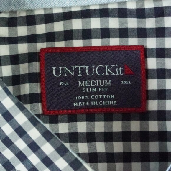 UNTUCKit Button Up Shirt Mens Medium Slim Fit Plaid Blue - Picture 4 of 9